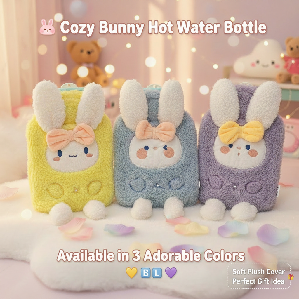 AM7530 Cute Bunny Plush Hot Water Bag with Soft Cover