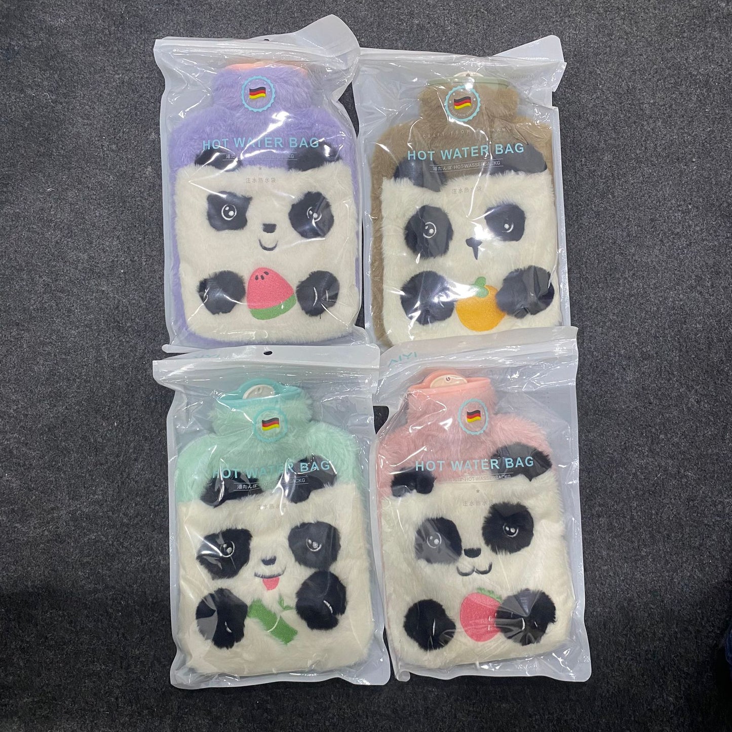 AM7532 Cute Panda Plush Hot Water Bag with Fruit Designs