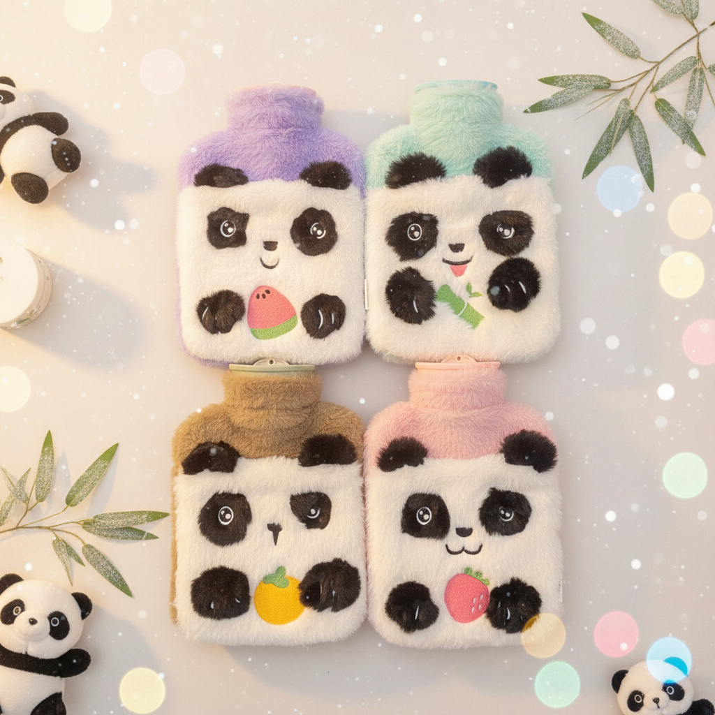 AM7532 Cute Panda Plush Hot Water Bag with Fruit Designs