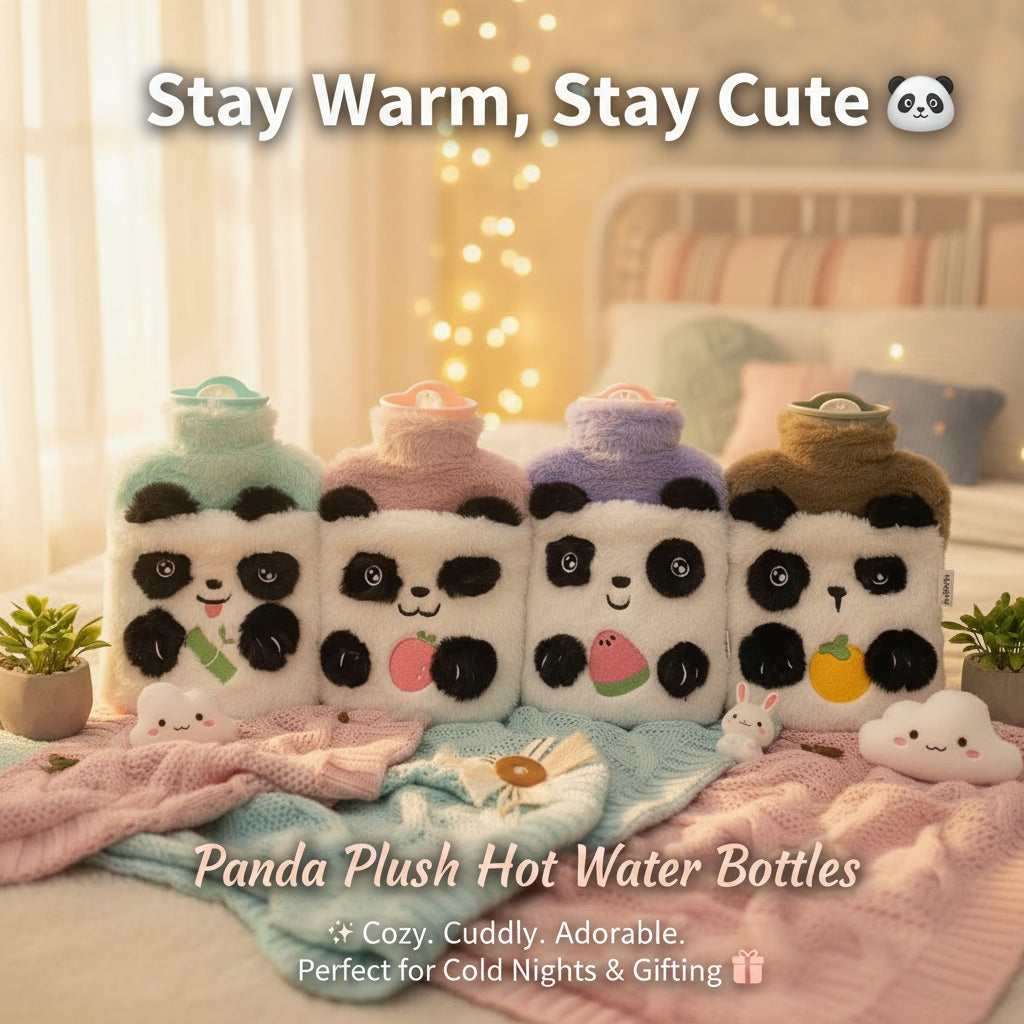 AM7532 Cute Panda Plush Hot Water Bag with Fruit Designs