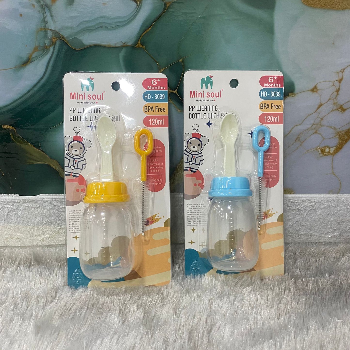 AM7554 Mini Soul PP Weaning Feeding Bottle with Spoon (120ml) COM-3039 (1-Pcs)