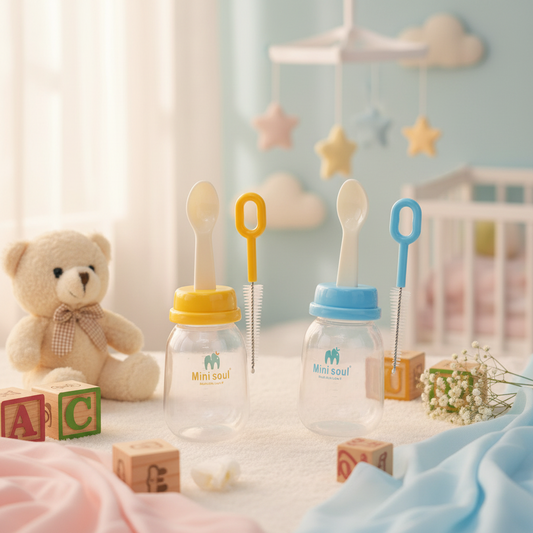 AM7554 Mini Soul PP Weaning Feeding Bottle with Spoon (120ml) COM-3039 (1-Pcs)
