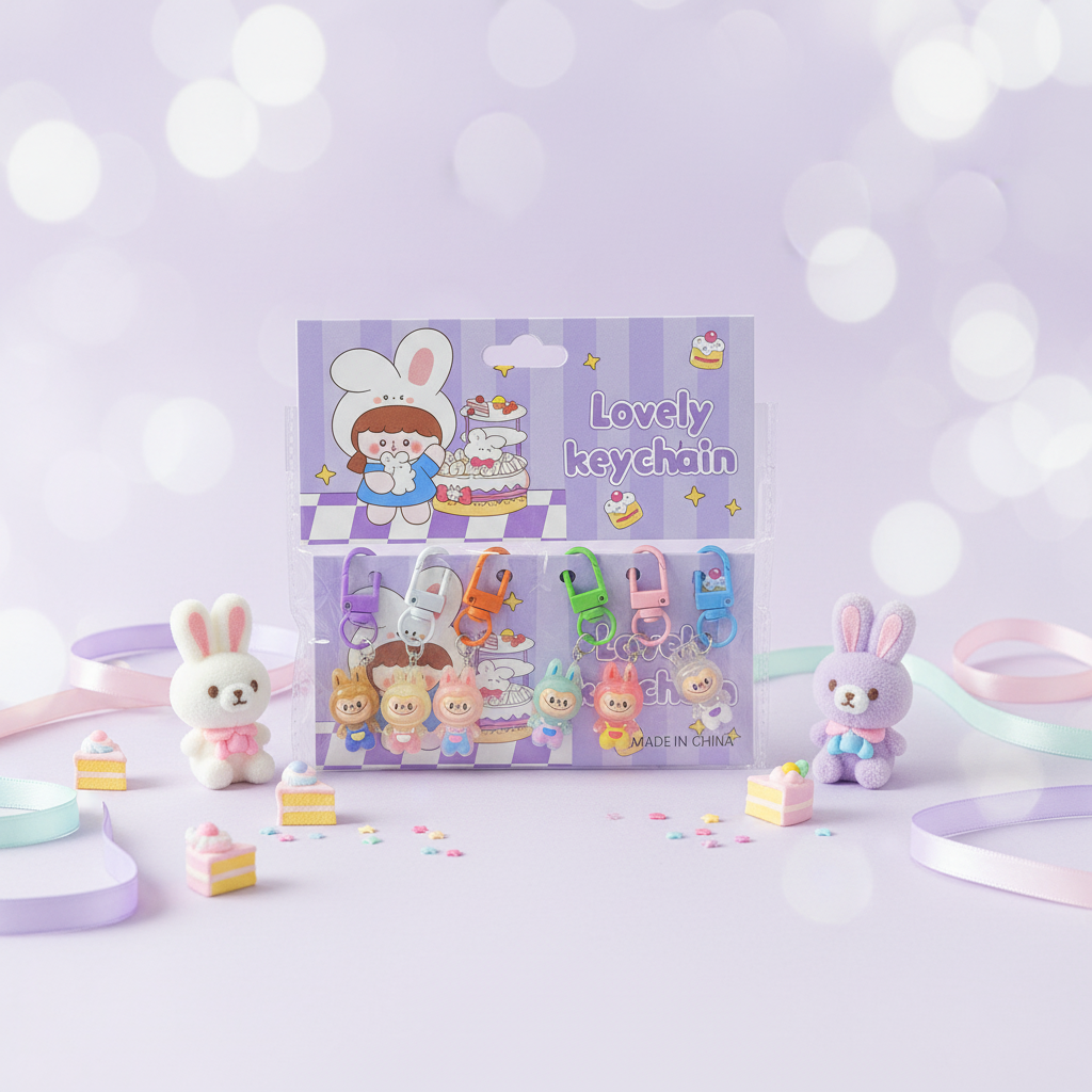 AM7556 Lovely Keychain Set – Pack of 6 Cute Cartoon & Character Keyrings for Bags and Accessories