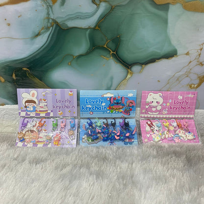 AM7556 Lovely Keychain Set – Pack of 6 Cute Cartoon & Character Keyrings for Bags and Accessories
