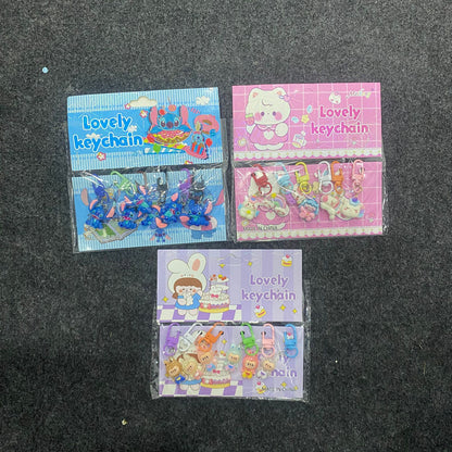 AM7556 Lovely Keychain Set – Pack of 6 Cute Cartoon & Character Keyrings for Bags and Accessories