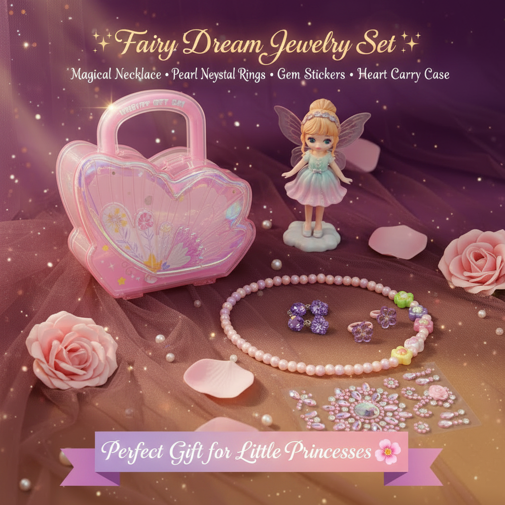 AM7558 Butterfly Shaped Jewelry Gift Box with Necklace, Earrings, and Decorative Stickers-7242 (1-Pcs)