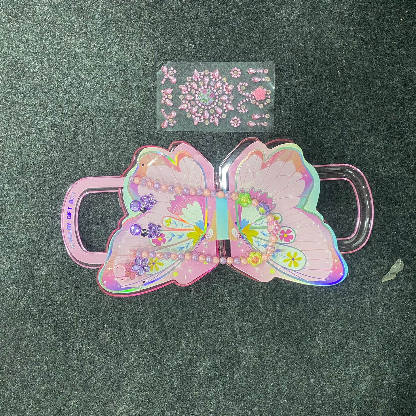 AM7558 Butterfly Shaped Jewelry Gift Box with Necklace, Earrings, and Decorative Stickers-7242 (1-Pcs)
