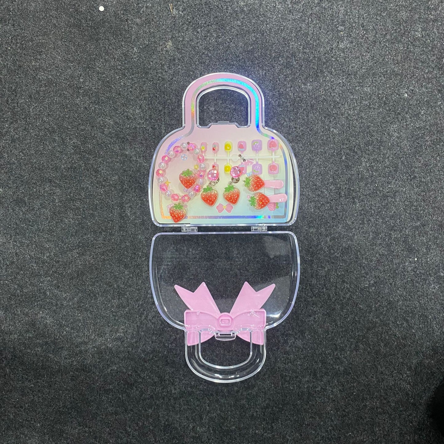 AM7559 Sweet Fruit Style Jewelry and Nail Art Accessory Kit in Portable Bow Case 7243 (1-Pcs)