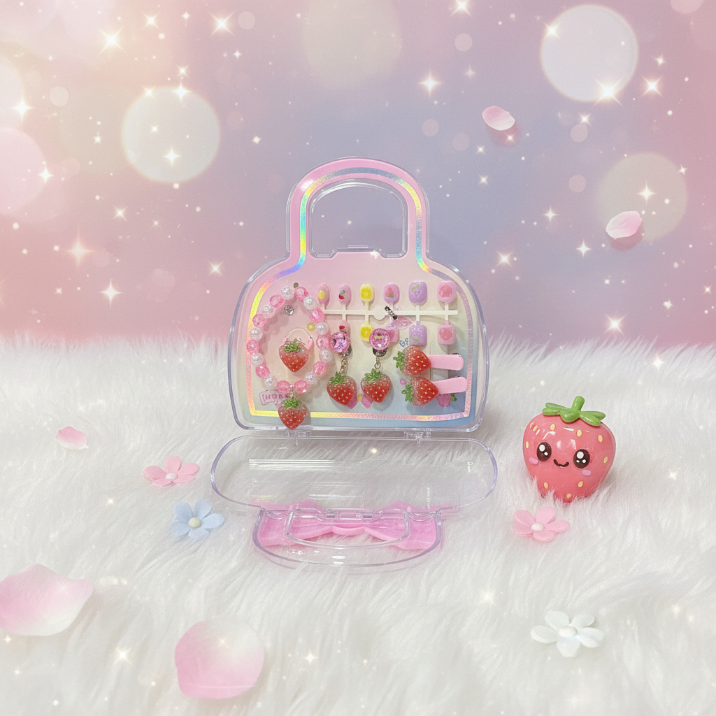 AM7559 Sweet Fruit Style Jewelry and Nail Art Accessory Kit in Portable Bow Case 7243 (1-Pcs)