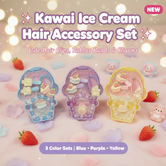 AM7560 Sweet Ice Cream Style Accessory Kit for Kids – Beaded Bracelet, Hair Clips, and Elastic Ties 6088 (1-Pcs)