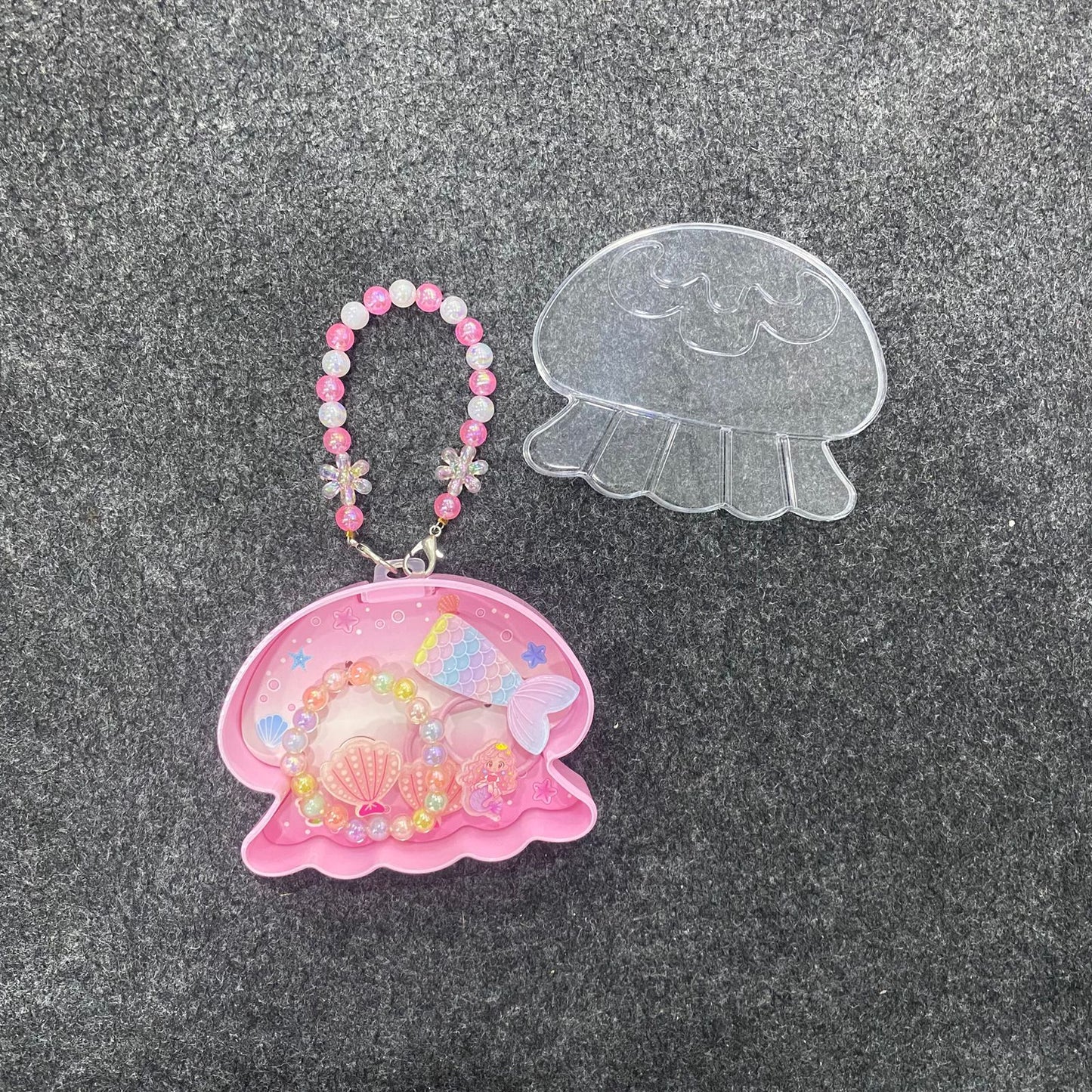 AM7561 Mermaid Theme Jellyfish Shaped Jewelry Purse Set for Kids – Beaded Bracelet and