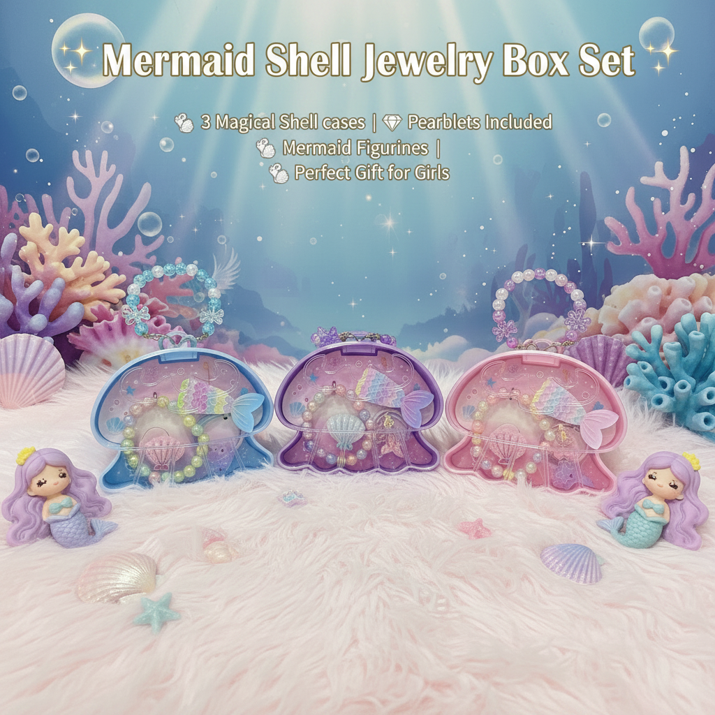 AM7561 Mermaid Theme Jellyfish Shaped Jewelry Purse Set for Kids – Beaded Bracelet and