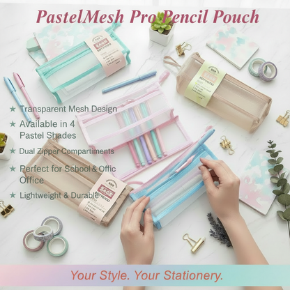 am7564 BOYHOOD Transparent Multi-Compartment Mesh Pencil Case & Stationery Organizer