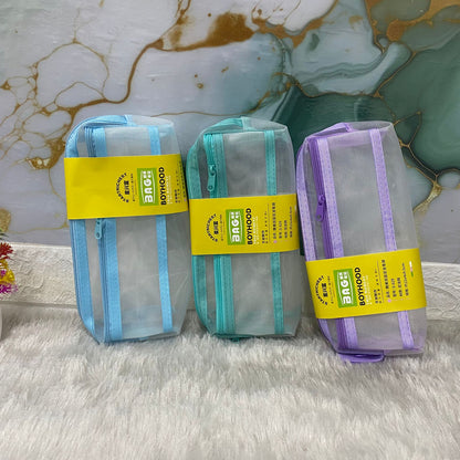 am7564 BOYHOOD Transparent Multi-Compartment Mesh Pencil Case & Stationery Organizer