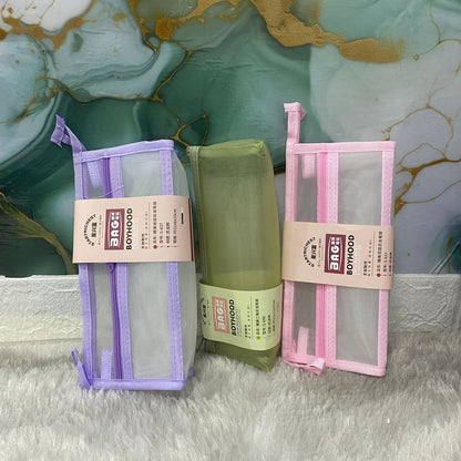 am7564 BOYHOOD Transparent Multi-Compartment Mesh Pencil Case & Stationery Organizer