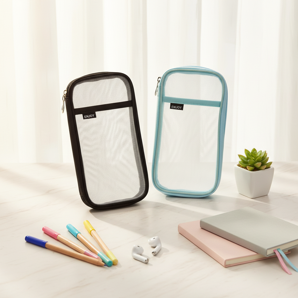 AM7568 Minimalist Transparent Mesh Multi-Purpose Stationery & Cosmetic Pouch (1-Pcs)