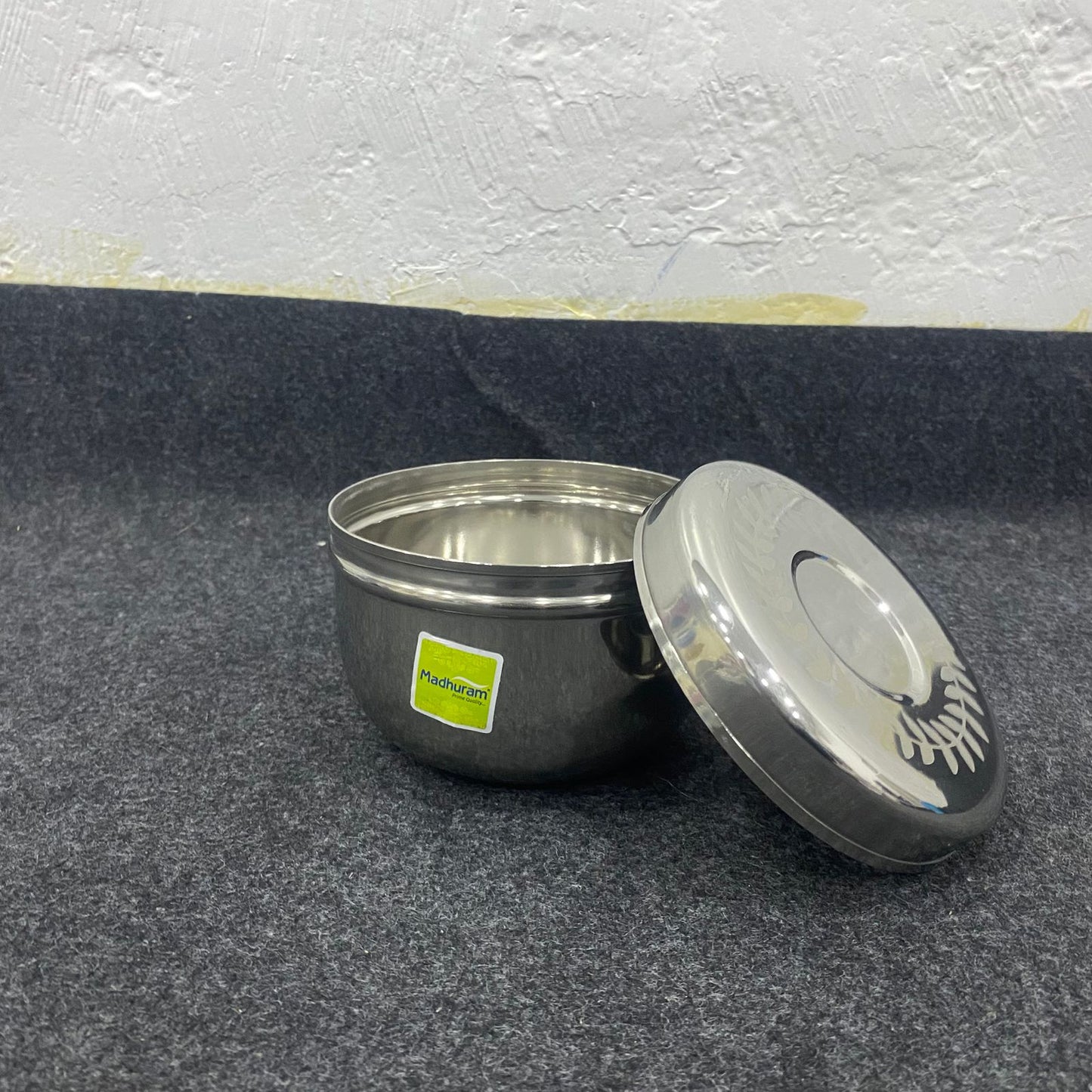 AM7573 Madhuram Stainless Steel Deep Storage Container with Laser-Engraved Lid | Mirror Finish Multi-Purpose Dabba