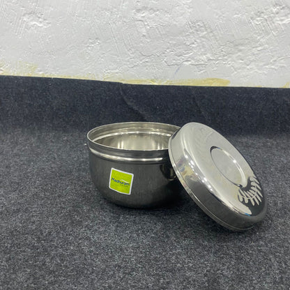 AM7573 Madhuram Stainless Steel Deep Storage Container with Laser-Engraved Lid | Mirror Finish Multi-Purpose Dabba