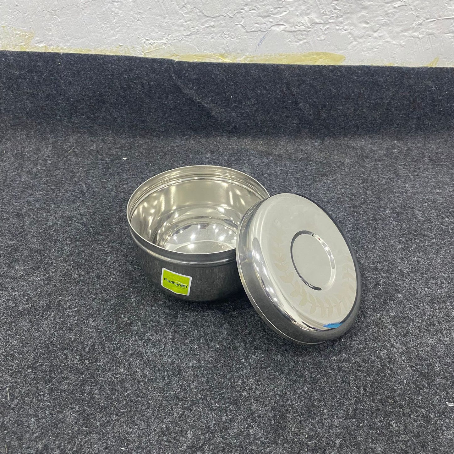 AM7573 Madhuram Stainless Steel Deep Storage Container with Laser-Engraved Lid | Mirror Finish Multi-Purpose Dabba