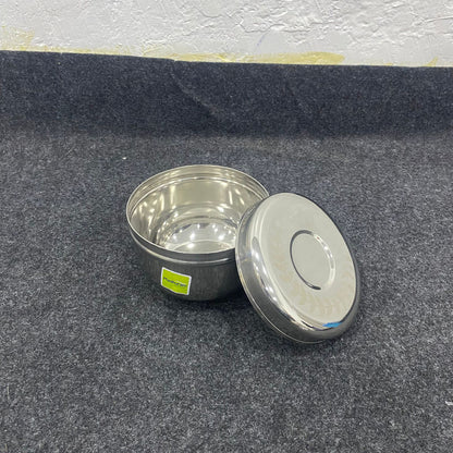 AM7573 Madhuram Stainless Steel Deep Storage Container with Laser-Engraved Lid | Mirror Finish Multi-Purpose Dabba
