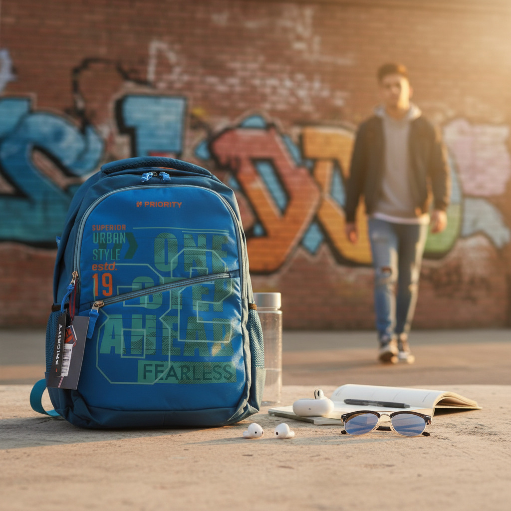 AM7602 Priority Starlet 007 Trendy College Backpack with Multi Compartment Storage Cyan Blue