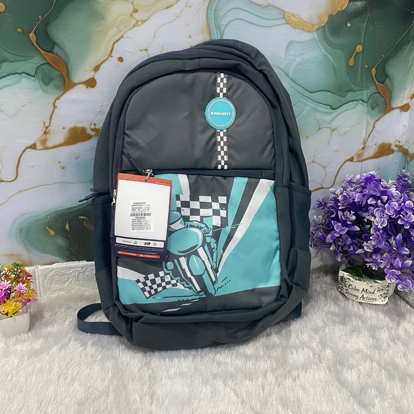 AM7605 Priority Incredible 001 Heavy Duty College Casual Backpack with Mesh Padding Black Grey