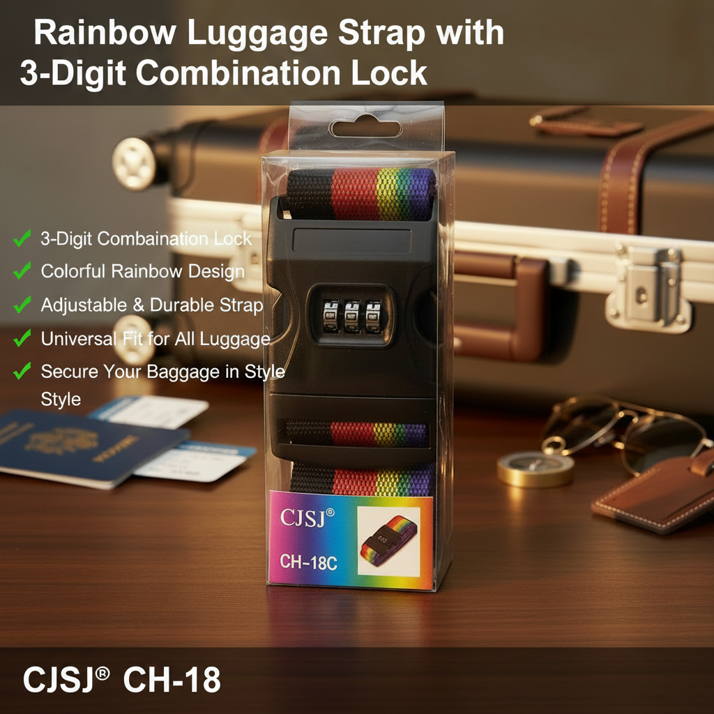 AM7615 CJSJ CH-18C Multicolored Adjustable Luggage Strap with 3 Digit Combination Lock Buckle