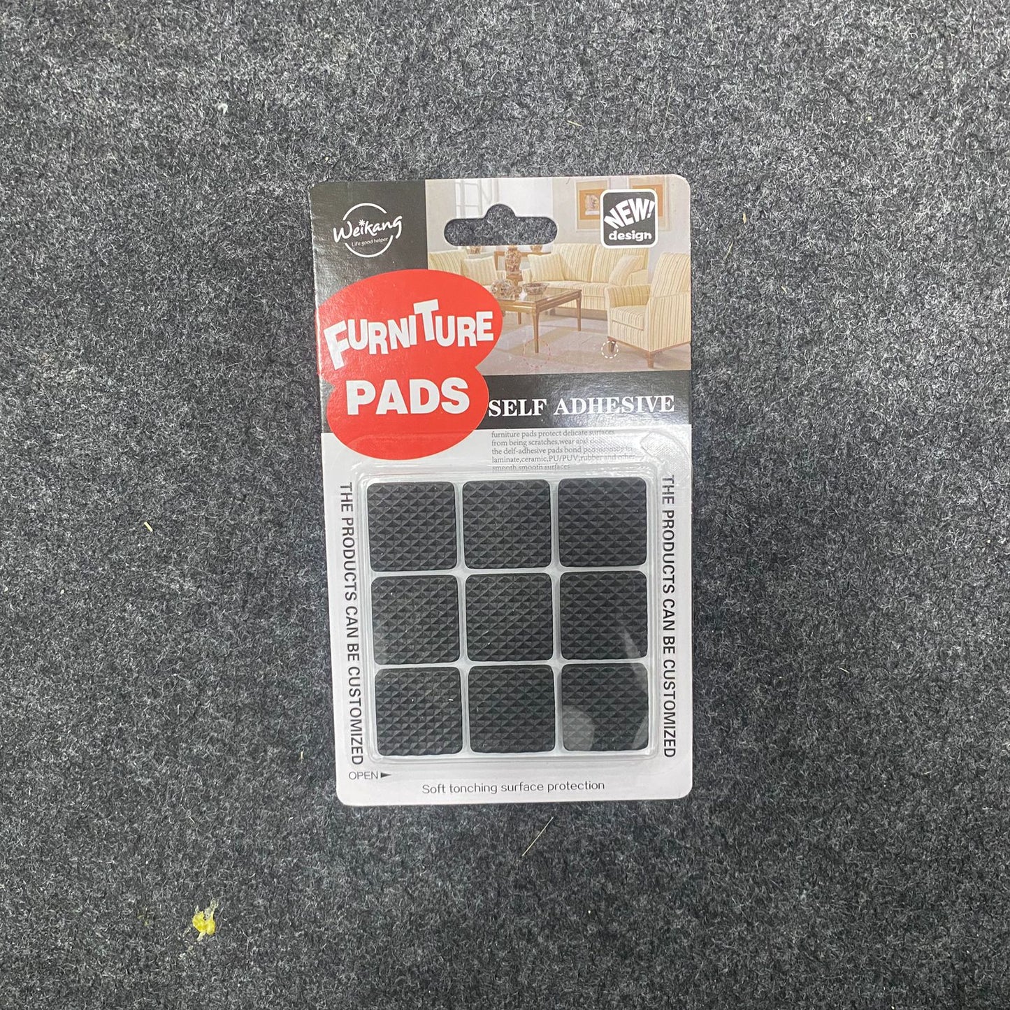 AM7622 Weikang 2.5x2.5cm Self Adhesive Rubber Furniture Pads Square Floor Protectors Pack of 18