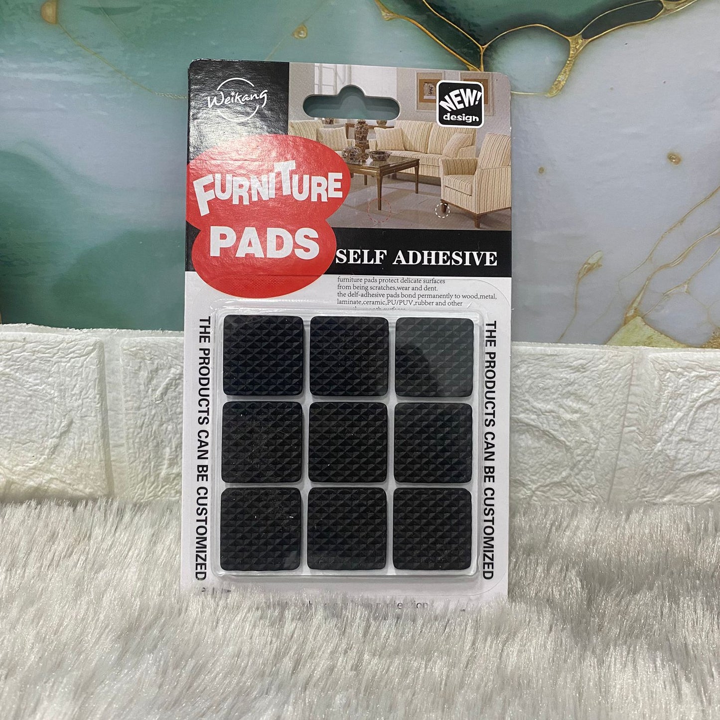 AM7622 Weikang 2.5x2.5cm Self Adhesive Rubber Furniture Pads Square Floor Protectors Pack of 18