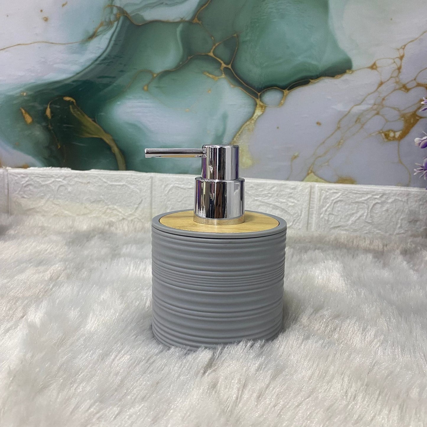AM7633 Modern Ceramic Liquid Soap/Shampoo Dispenser with Bamboo Top for Bathroom and Kitchen Counters
