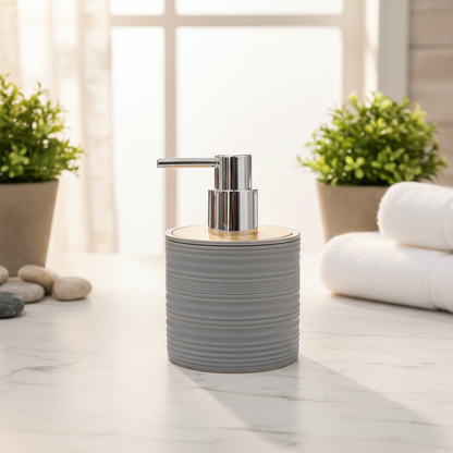 AM7633 Modern Ceramic Liquid Soap/Shampoo Dispenser with Bamboo Top for Bathroom and Kitchen Counters