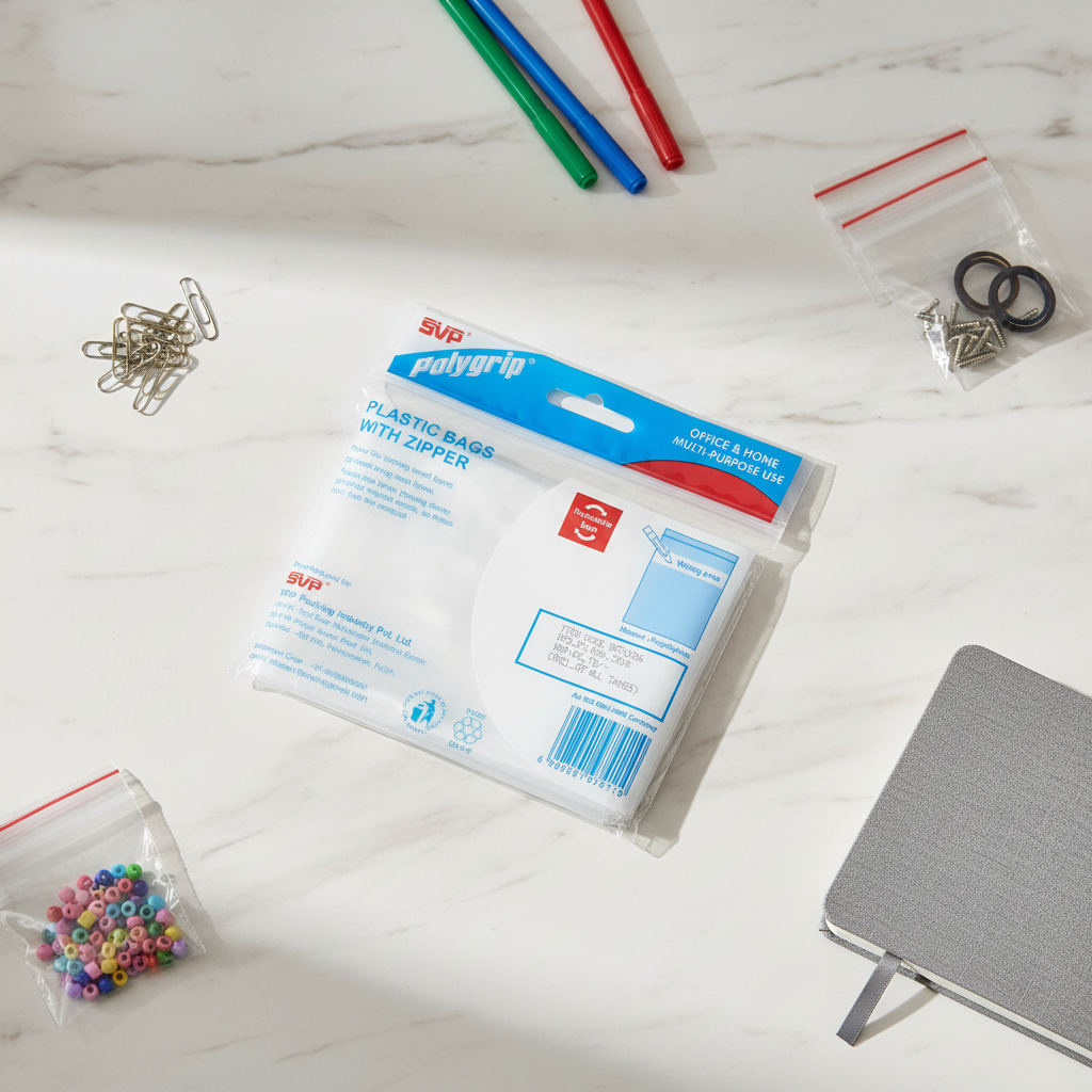 AM7637 SVP Polygrip Multipurpose Transparent Plastic Zipper Storage Bags, 10.0x12.5 cm, 30 Pieces Pack