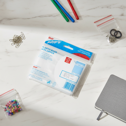 AM7637 SVP Polygrip Multipurpose Transparent Plastic Zipper Storage Bags, 10.0x12.5 cm, 30 Pieces Pack