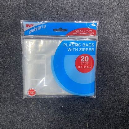 AM7638 SVP Polygrip Multipurpose Transparent Plastic Zipper Storage Bags, 12.5x15.0 cm, 20 Pieces Pack