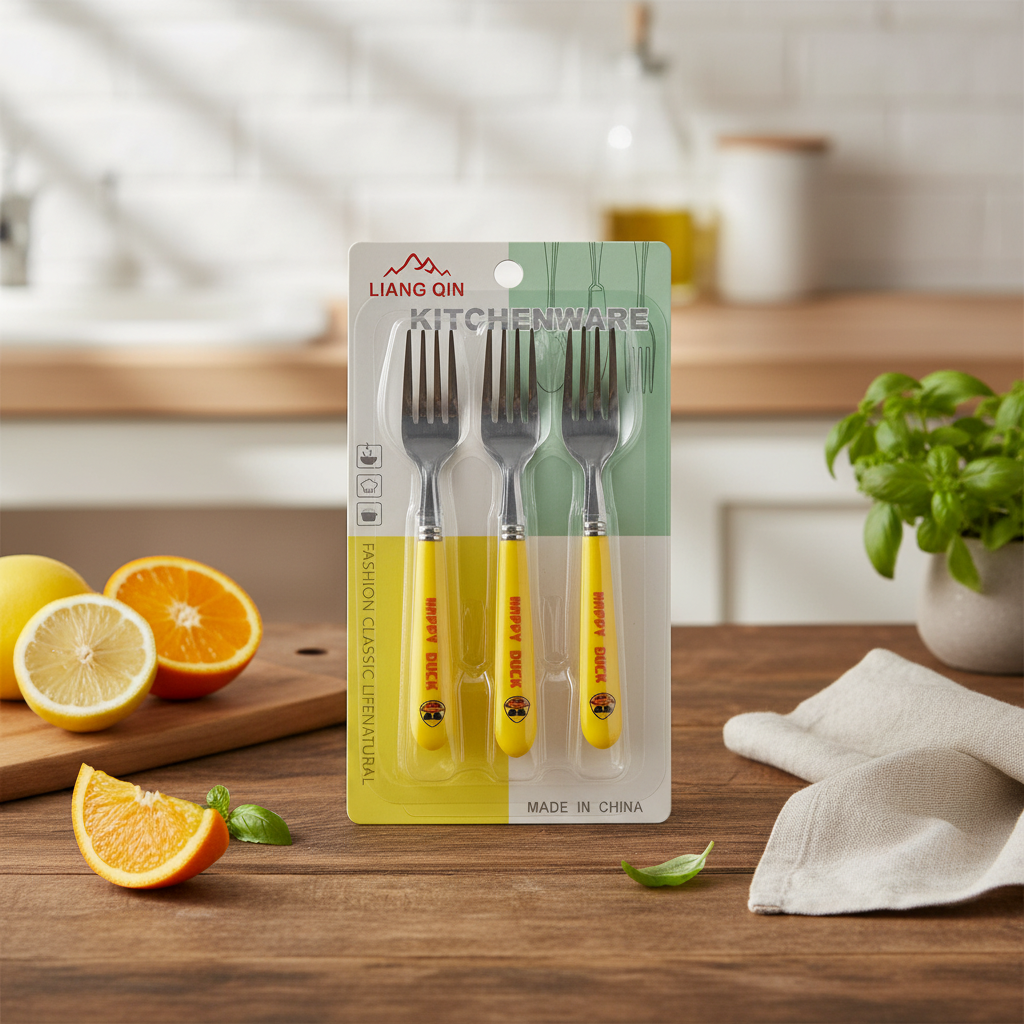AM7660 Liang Qin Stainless Steel Cute Happy Duck Kids Fruit Fork Set of Three