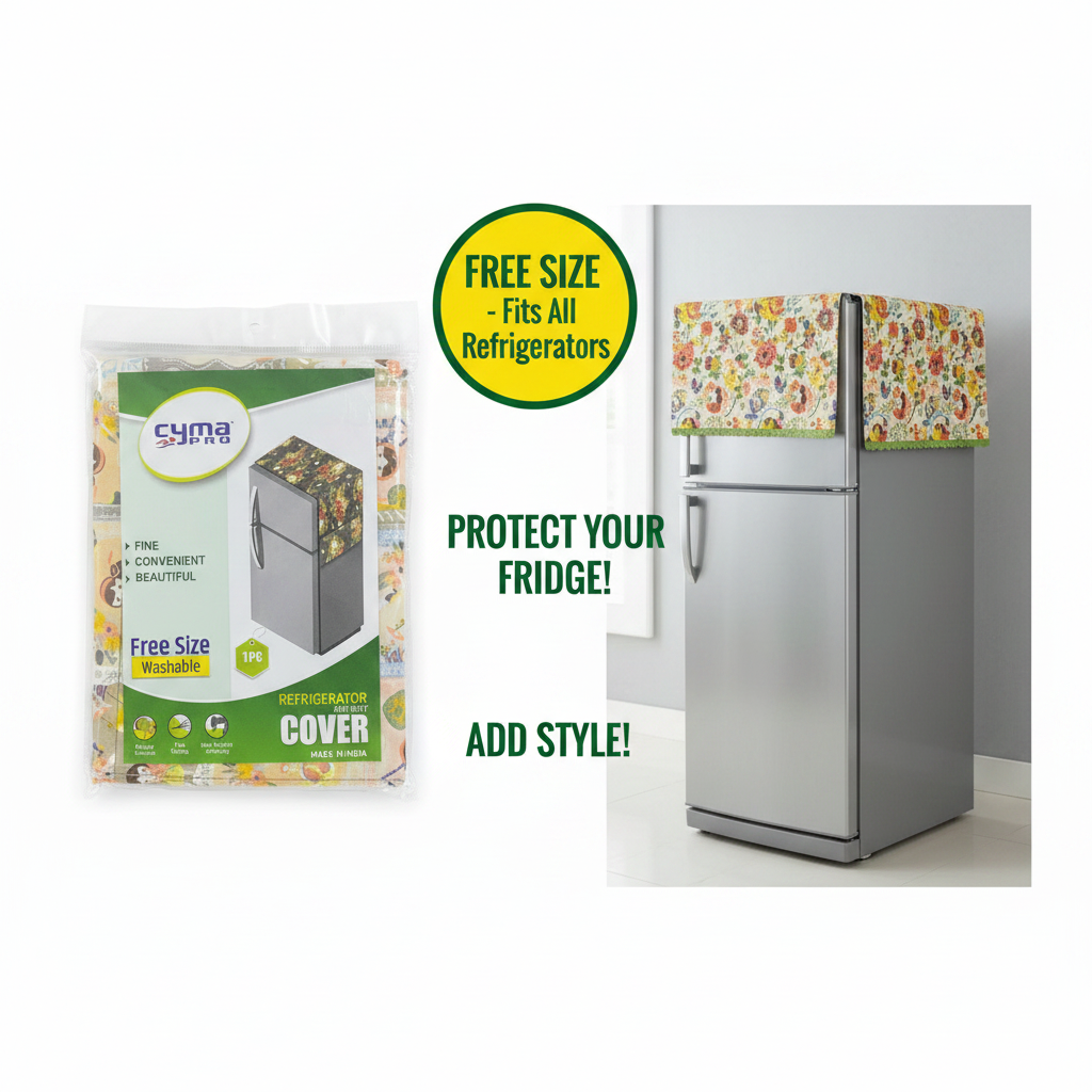 AM7662 Cyma Pro Printed Dustproof Refrigerator Top Cover with Utility Side Storage Pockets