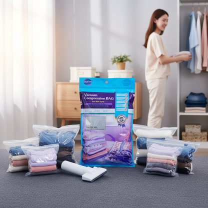 AM7663 FenFang Reusable Vacuum Compression Storage Bag with Double Seal For Clothes And Pillows