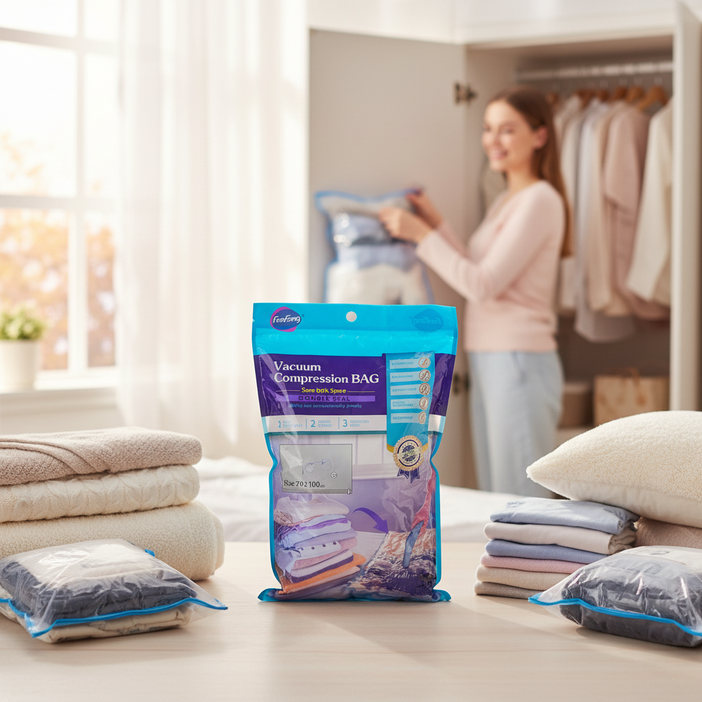AM7664 FenFang Large Reusable Vacuum Compression Storage Bag Double Seal For Quilts And Blankets