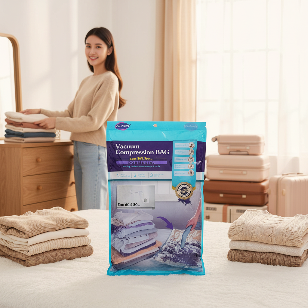 AM7665 FenFang Medium Reusable Vacuum Compression Storage Bag Double Seal For Clothes And Cushions