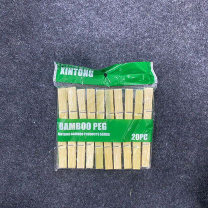 AM7668 Xintong Eco Friendly Heavy Duty Bamboo Clothes Pegs Clamps for Drying Laundry 20 Pcs