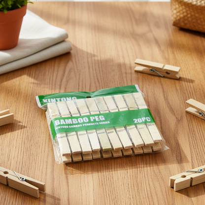 AM7668 Xintong Eco Friendly Heavy Duty Bamboo Clothes Pegs Clamps for Drying Laundry 20 Pcs