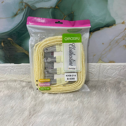 AM7672 Qiaoxifu Travel Portable Windproof Clothesline Rope With Hooks And 8 Metal Clips