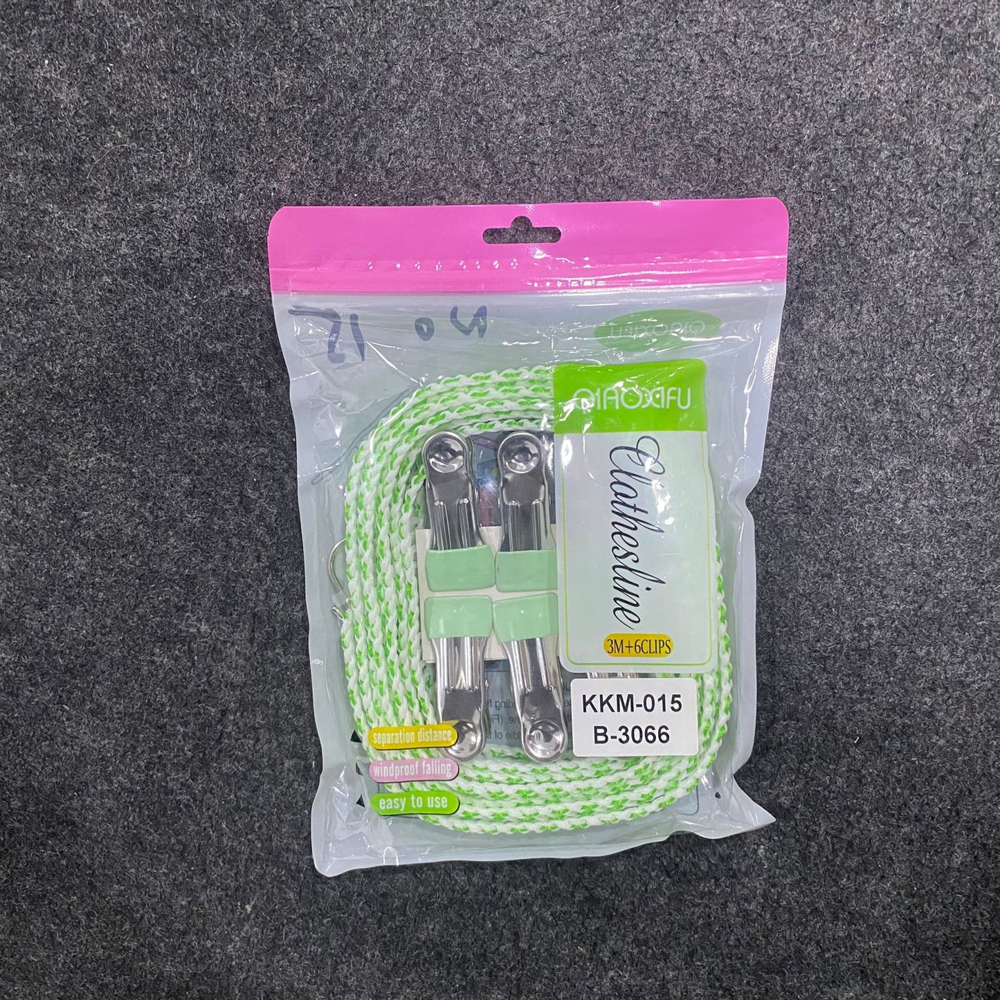 AM7673 Portable 3 Meter Elastic Clothesline Rope with 6 Windproof Metal Clips for Outdoor Travel Camping