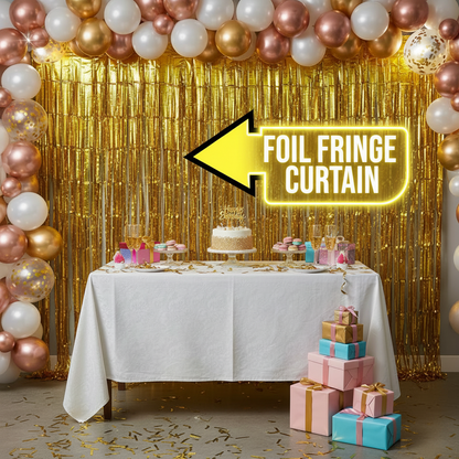 AM7678 Metallic Foil Fringe Tinsel Curtain for Birthday Anniversary Party Backdrop Decoration (1-Pcs)