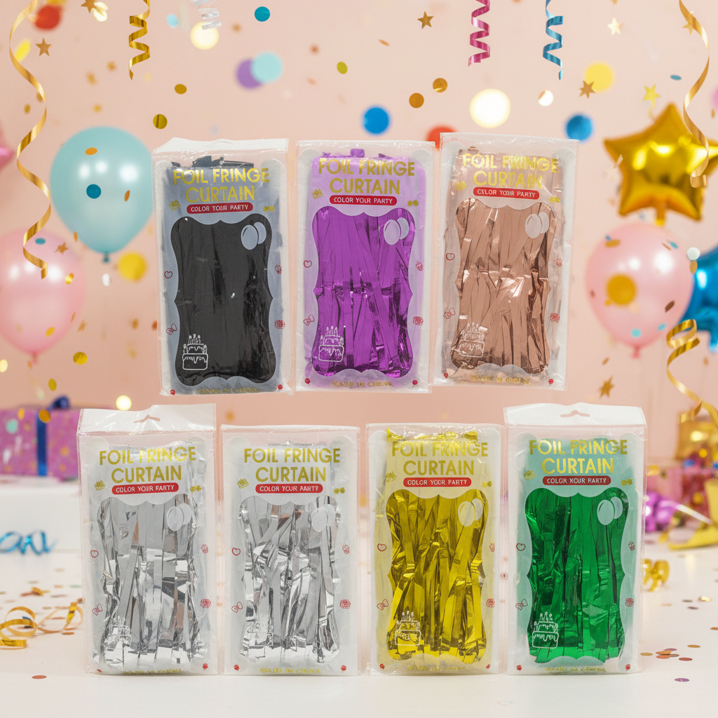 AM7678 Metallic Foil Fringe Tinsel Curtain for Birthday Anniversary Party Backdrop Decoration (1-Pcs)