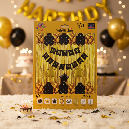 AM7679 Happy Birthday Decoration Combo Kit with Metallic Balloons Banner Foil Curtain for Party 1-Set
