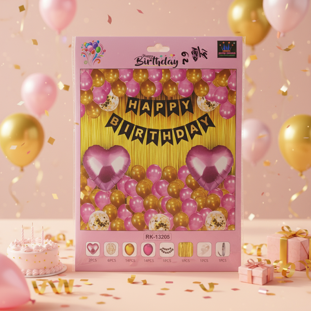 AM7679 Happy Birthday Decoration Combo Kit with Metallic Balloons Banner Foil Curtain for Party 1-Set