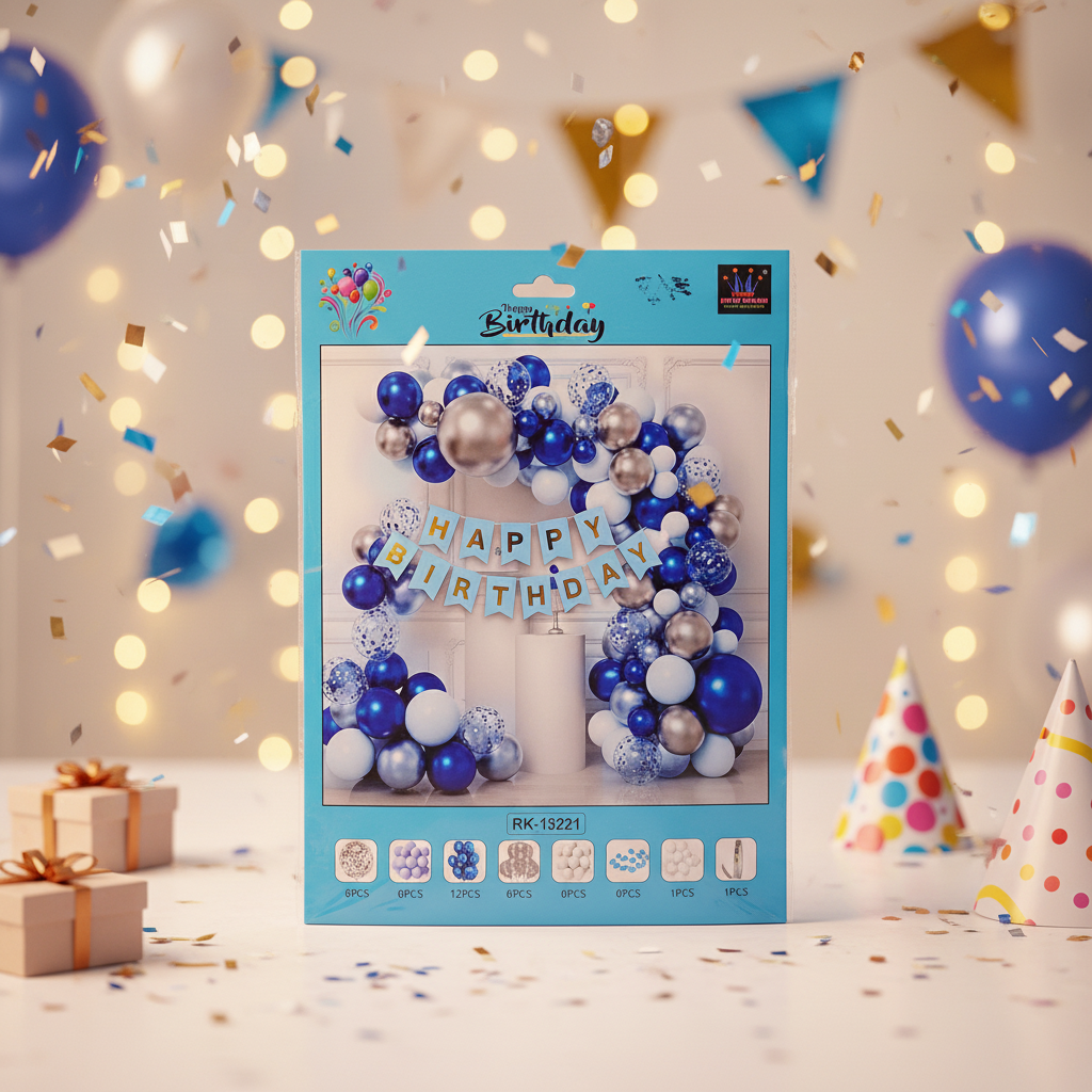 AM7679 Happy Birthday Decoration Combo Kit with Metallic Balloons Banner Foil Curtain for Party 1-Set
