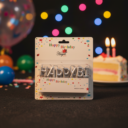 AM7682 Silver Happy Birthday Letter Cake Candles Set For Metallic Theme Cake Decoration Supplies