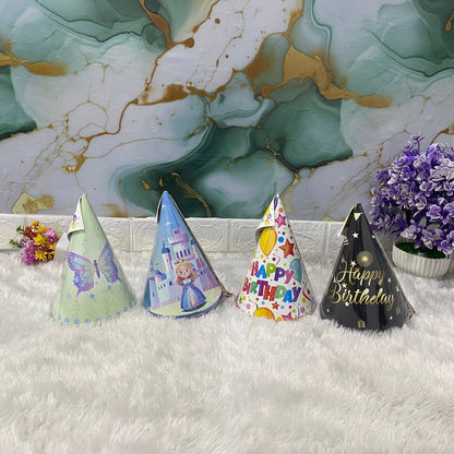 AM7686 Vibrant Multi Theme Birthday Party Cone Hats Pack of 6 for Kids Celebrations